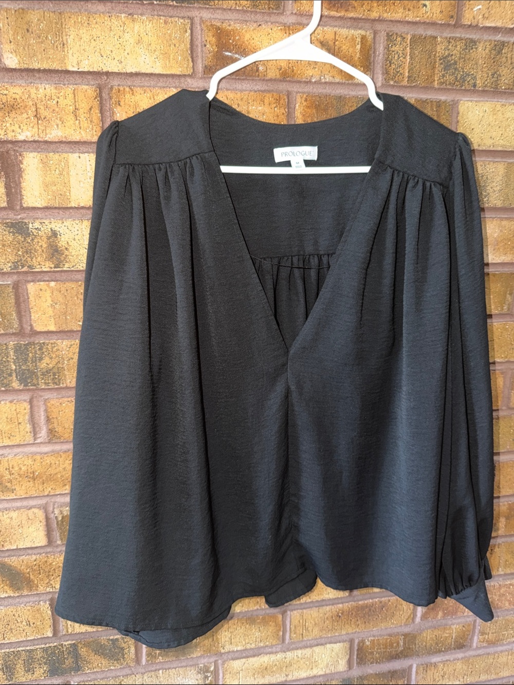 Prologue Black V-Neck Gathered Shoulder Blouse